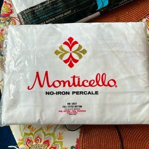 Monticello Percale Fitted Sheet Full NEW SEALED in Package Vintage. WHITE